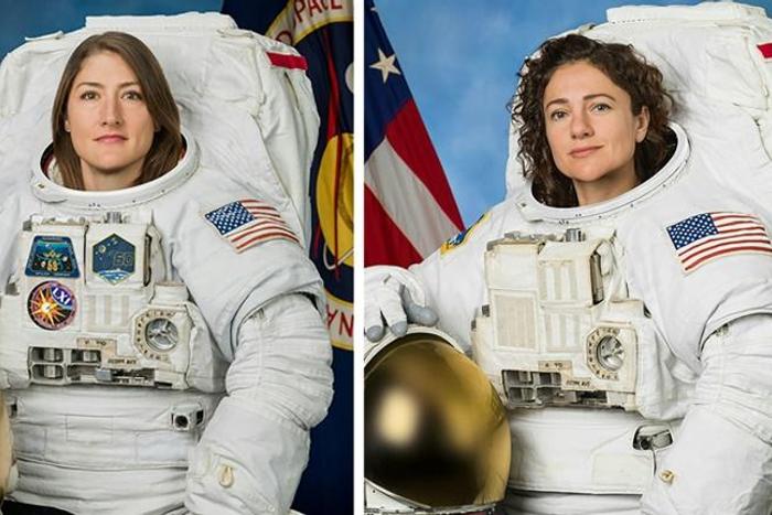 Christina Koch (left) is leading Jessica Meir, , who is making her first ever spacewalk