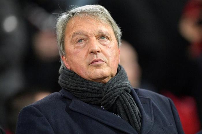 In this photograph taken on January 28, 2018, Anderlecht's manager Herman Van Holsbeeck looks on before the start of the Jupiler Pro League match between Standard de Liege and RSC Anderlecht, in Liege.