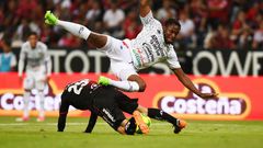 A file photo of Sao Tome e Principe captain Luis Leal (R) playing for Mexican club Chiapas