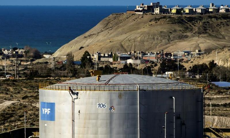 An oil storage facility of Argentinian state-run energy company YPF in Comodoro Rivadavia, in the Patagonian province of Chubut