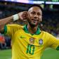 Brazil foward Neymar celebrates after scoring the equalizer in a 2-2 friendly draw against Colombia in Miami