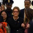 Former US ambassador to Ukraine Marie Yovanovitch (C) arrives for a closed-doors deposition before House committees leading the impeachment investigation of President Donald Trump, on October 11, 2019