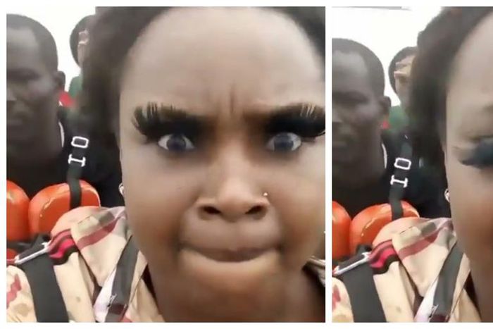 Video show slay queen struggling to save her long artificial eyelashes during a boat ride