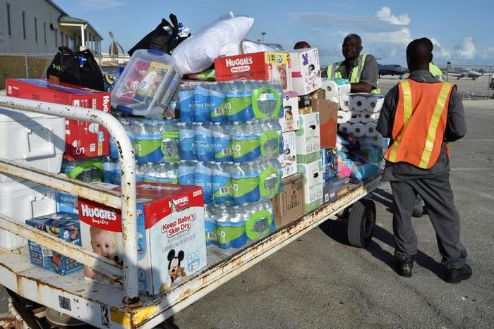 Hurricane relief aid being unloaded in Freeport, Grand Bahama island