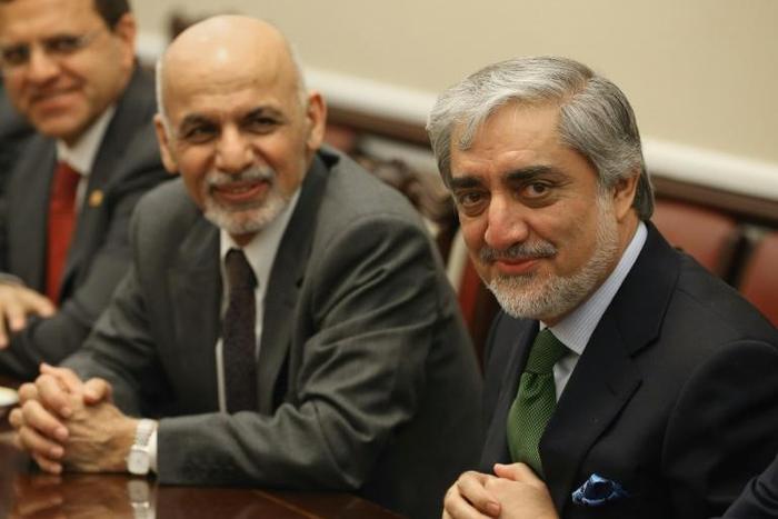 Afghanistan President Ashraf Ghani (L) and Chief Executive Abdullah Abdullah (R) -- seen here in Washington in March 2015 -- are running against each other for the presidency