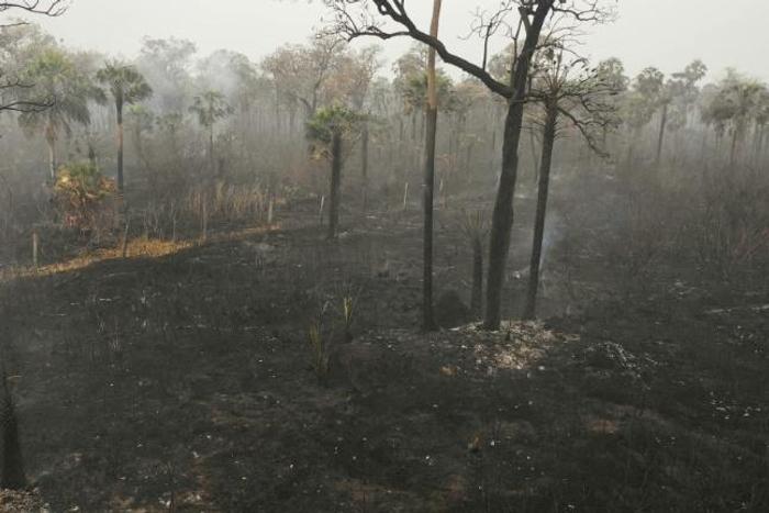 An aerial view of damage caused by wildfires in Otuquis National Park, in the Pantanal ecoregion of Bolivia, southeast of the Amazon basin, is seen on August 26, 2019