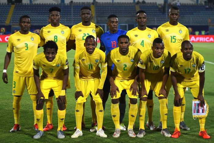 Zimbabwe pose before a 2019 Africa Cup of Nations match in Egypt.