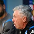 Napoli coach Carlo Ancelotti (R) and Spanish forward Fernando Llorente (L) attend a press conference before their Champions League opener against Liverpool.