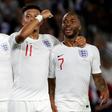 Harry Kane (left), Jadon Sancho (centre) and Raheem Sterling (right) formed a devastating attacking trio for England against Kosovo