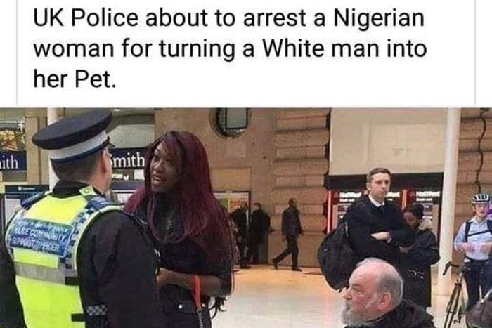Black woman arrested in the UK for turning white old man into a pet (video)