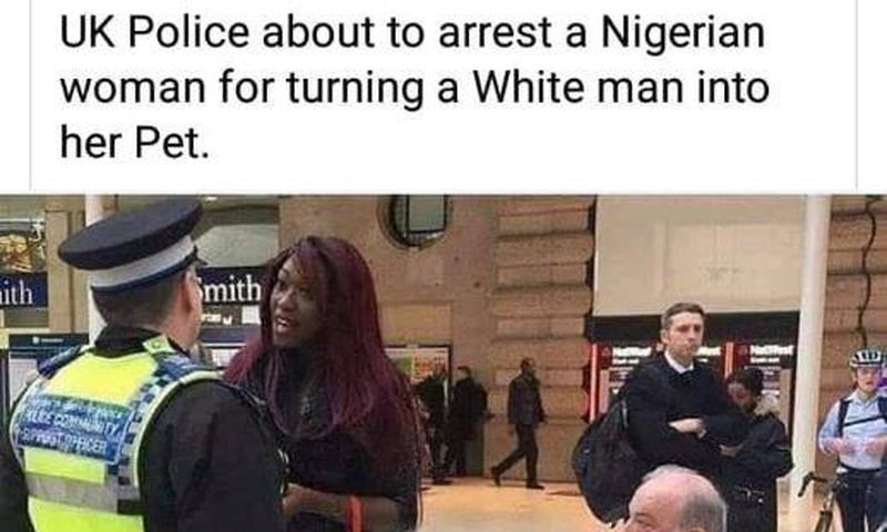 Black woman arrested in the UK for turning white old man into a pet (video)