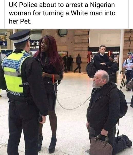 Black woman arrested in the UK for turning white old man into a pet (video)