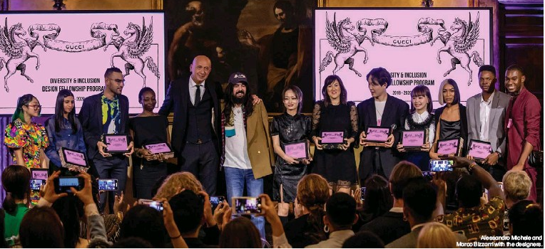 Steve French, Afua Biney with Gucci CEO Marco Bizzarri and the other Gucci Design Fellows