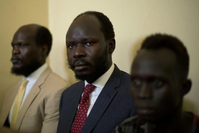 Biar (centre) was detained last July after criticising the failure of the new country's leadership to stop five years of civil war costing an estimated 400,000 lives