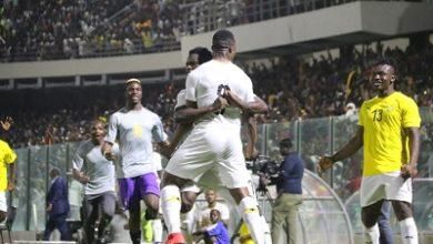 Caleb Ekuba celebrates his debut goal for the Black Stars