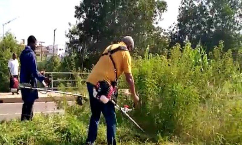 Mahama clears weeds in front of new Military Cemetary
