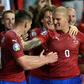 Giant killer: The Czech Republic's Zdenek Ondrasek (centre) celebrates scoring the winner in a 2-1 win over England