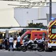Emergency services are at work in Villeurbanne on the outskirts of Lyon, south-eastern France, after a knife attack