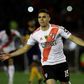 River Plate's Colombian Rafael Santos Borre celebrates after scoring a penalty against Boca Juniors during their all-Argentine Copa Libertadores semi-final first leg football match at the Monumental stadium in Buenos Aires, on October 1, 2019.