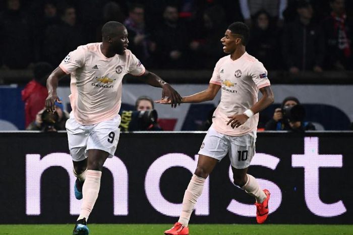 Manchester United's Belgian forward Romelu Lukaku in action against PSG