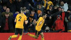 Wolves forward Raul Jimenez (right) celebrates after scoring against Manchester United