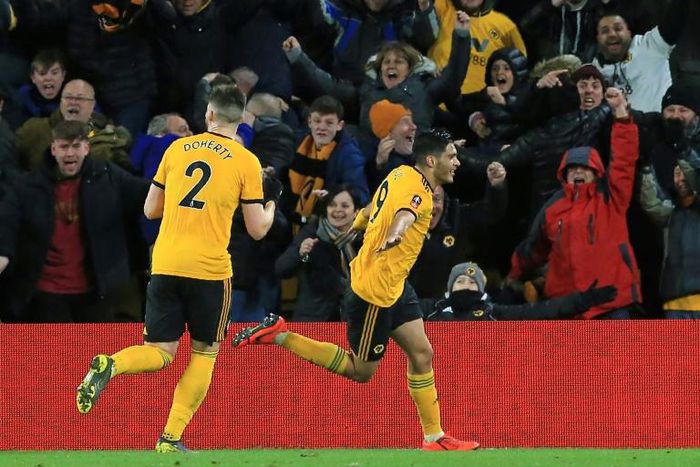 Wolves forward Raul Jimenez (right) celebrates after scoring against Manchester United