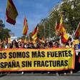 Demonstrators waving Spanish and Catalan flags brandished a banner reading "together we are stronger -- for a Spain without fractures"