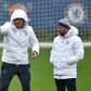 Frank Lampard (L) takes training at Chelsea's Cobham base on Tuesday ahead of their Champions League meeting with Lille