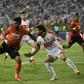 Hamdi Laachir (L) of Renaissance Berkane playing against Zamalek of Egypt in the 2018/2019 CAF Confederation Cup final won by the Cairo club