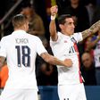 Angel Di Maria celebrates with Mauro Icardi after scoring one of his two goals as Paris Saint-Germain beat Real Madrid 3-0 in their Champions League opener