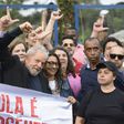Former Brazilian President Luiz Inacio Lula da Silva gestures as he leaves the Federal Police Headquarters, where he was serving a sentence for corruption and money laundering, in Curitiba, Parana State, Brazil, on November 8, 2019