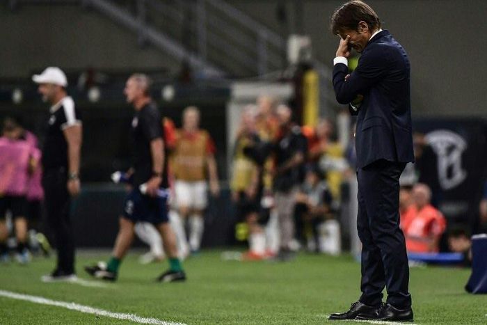 Blame me: Antonio Conte's Inter Milan drew 1-1 to outsiders Slavia Prague.