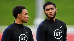 England defenders Trent Alexander-Arnold (left) and Joe Gomez attend a training session