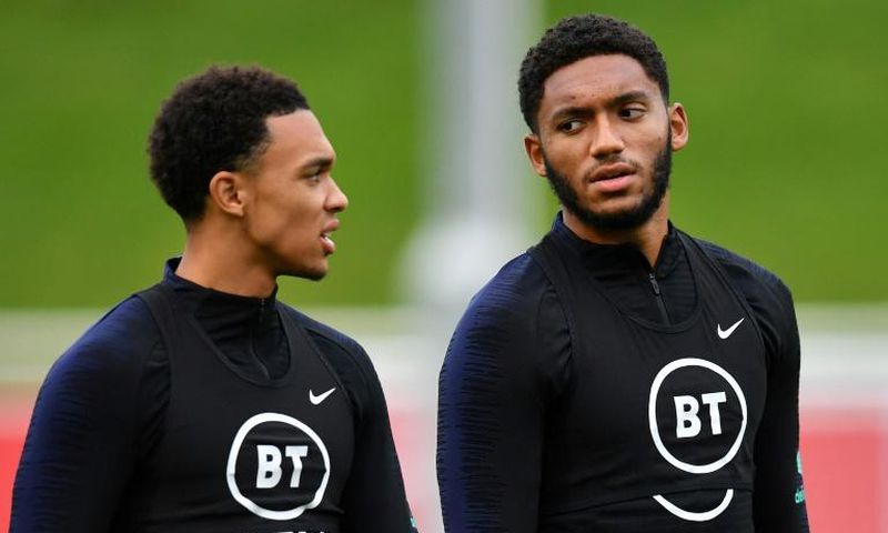 England defenders Trent Alexander-Arnold (left) and Joe Gomez attend a training session