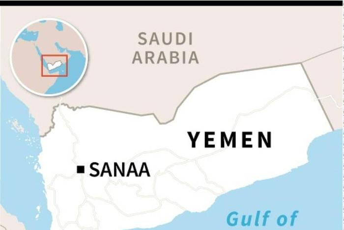 Map of Yemen locating Aden where three separatist fighters were killed Friday in a suicide bombing