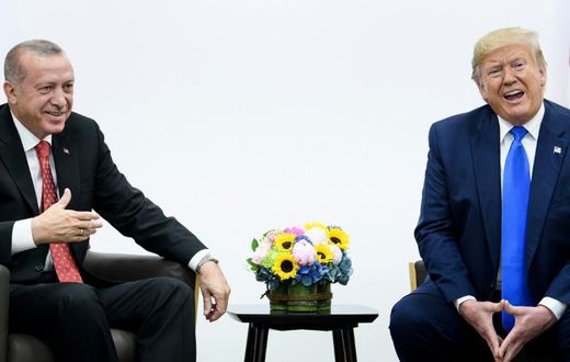 Turkey's President Recep Tayyip Erdogan (L) and US President Donald Trump attend a bilateral meeting during the G20 Summit in Osaka on June 29, 2019