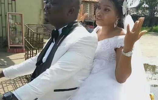 Newly weds spotted on a motorbike