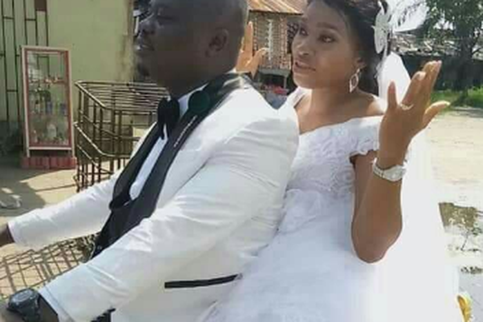 Newly weds spotted on a motorbike