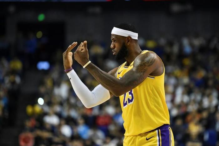 LA Lakers superstar LeBron James gestures while playing against the Brooklyn Nets on October 10 in Shanghai