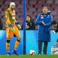 Napoli's Colombian goalkeeper David Ospina (L) resumed playing after receiving a knock to his head