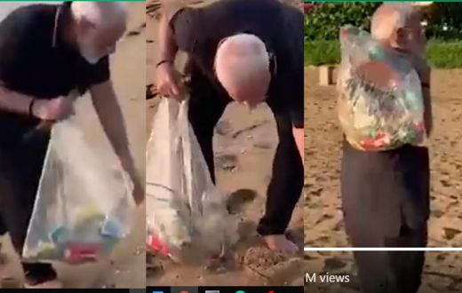 Indian prime minister is an epitome of leadership; he cleans up dirty beach with bare hands (video)