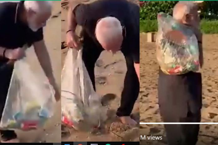 Indian prime minister is an epitome of leadership; he cleans up dirty beach with bare hands (video)