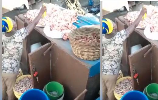Health alert: Ghanaian meat seller caught spraying the meat with mosquito spray (video)
