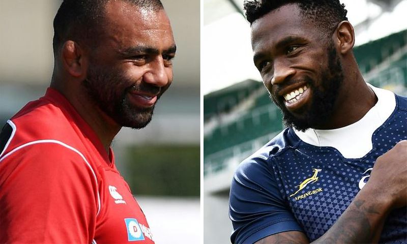 Michael Leitch (L) will lead Japan against Siya Kolisi's South Africa