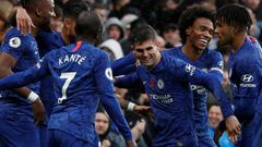 Christian Pulisic (centre) celebrates Chelsea's second goal in a 2-0 win over Crystal Palace