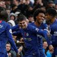 Christian Pulisic (centre) celebrates Chelsea's second goal in a 2-0 win over Crystal Palace