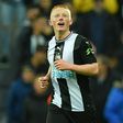 Newcastle's Matthew Longstaff celebrates the winner against Manchester United
