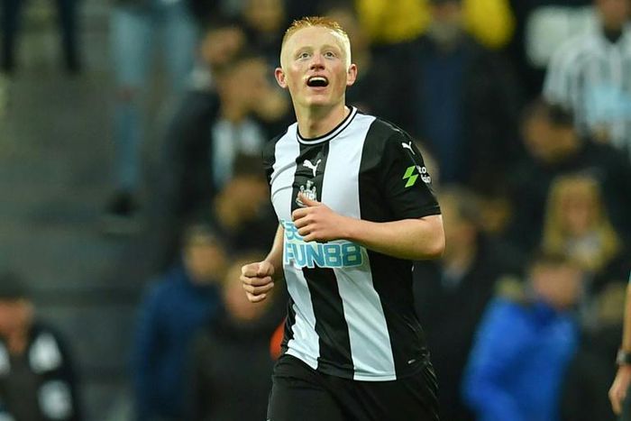 Newcastle's Matthew Longstaff celebrates the winner against Manchester United
