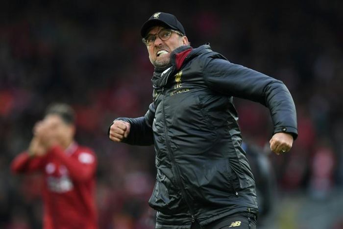 Liverpool manager Jurgen Klopp reacts after the leaders' dramatic win over Tottenham