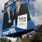 An Isreaeli man walks past an election billboard for the Likud party, showing US President Donald Trump (L) shaking hands with Prime Minister Benjamin Netanyahu in Jerusalem: Trump said Israel's latest election will be "50/50"
